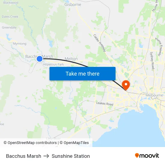 Bacchus Marsh to Sunshine Station map
