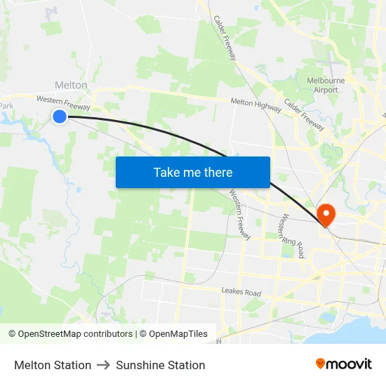 Melton Station to Sunshine Station map