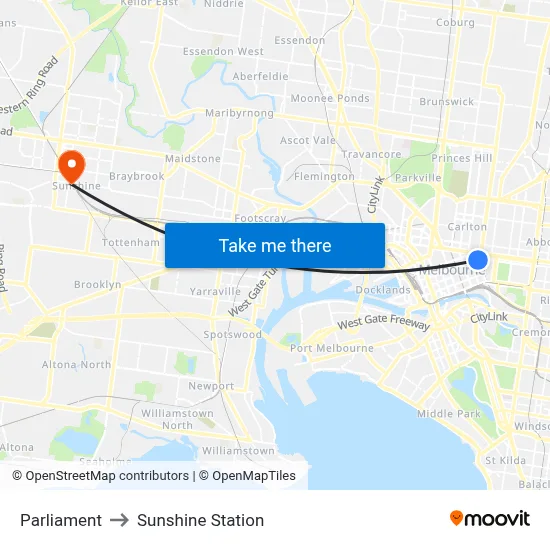 Parliament to Sunshine Station map