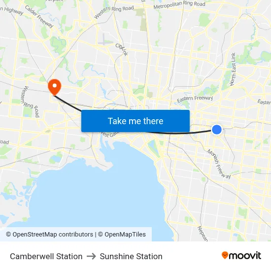 Camberwell Station to Sunshine Station map