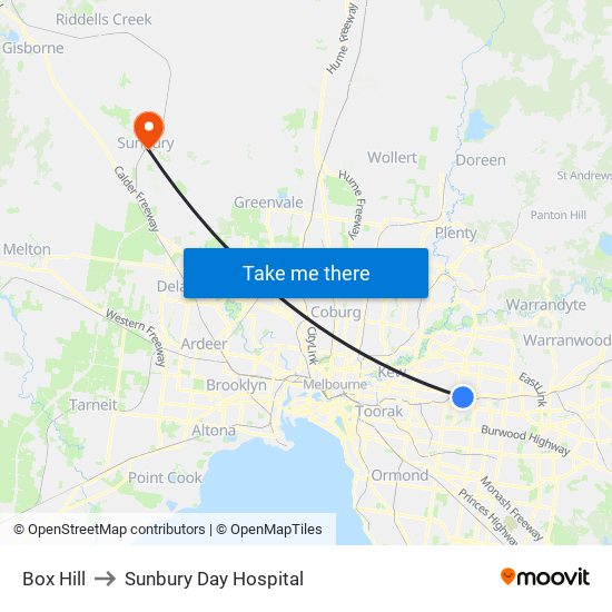 Box Hill to Sunbury Day Hospital map