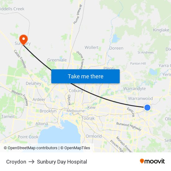 Croydon to Sunbury Day Hospital map