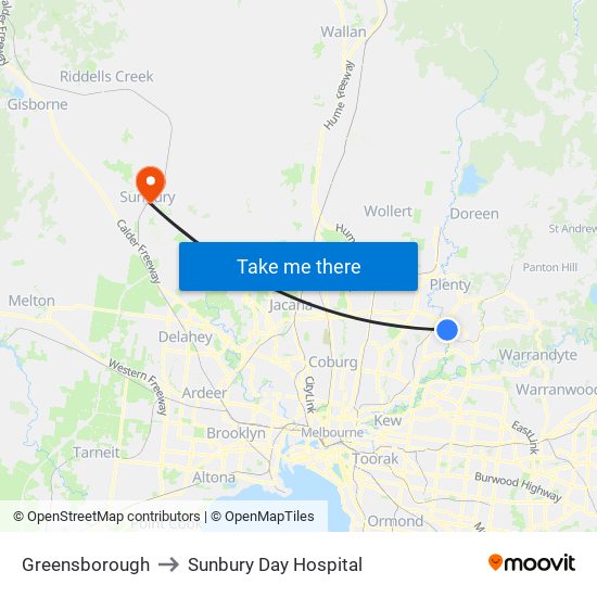 Greensborough to Sunbury Day Hospital map