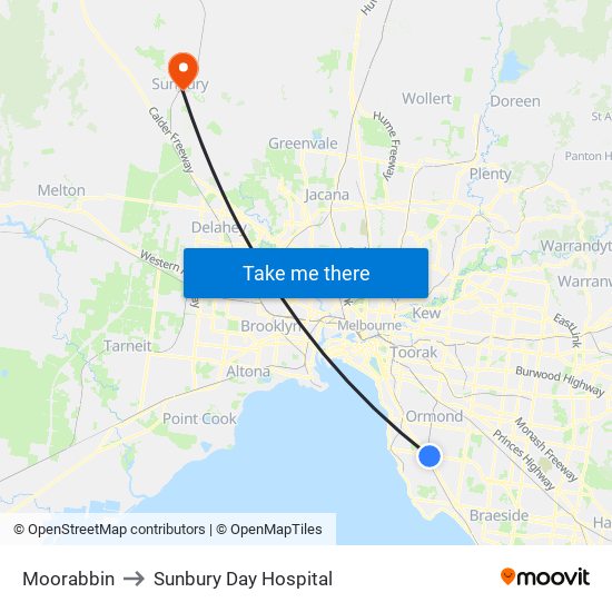 Moorabbin to Sunbury Day Hospital map