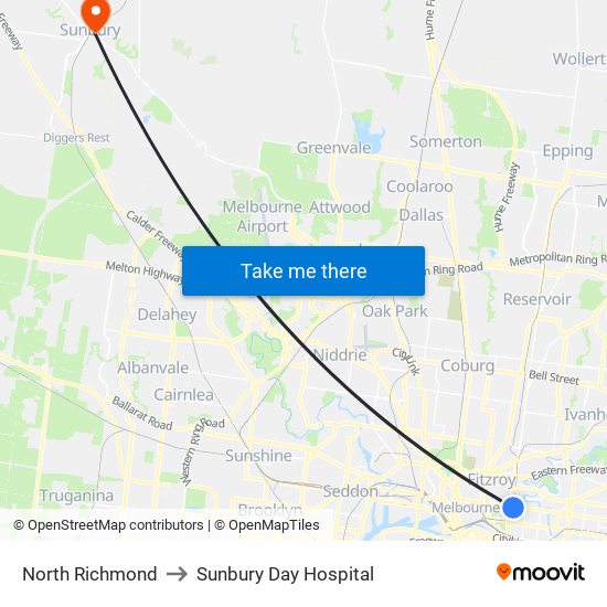 North Richmond to Sunbury Day Hospital map