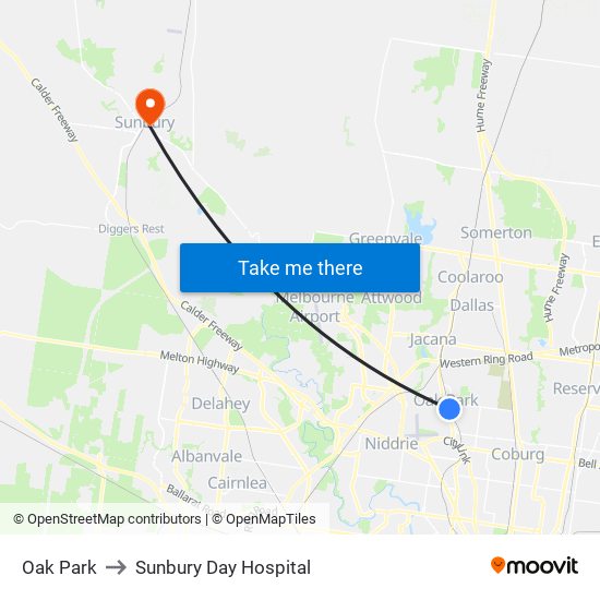 Oak Park to Sunbury Day Hospital map