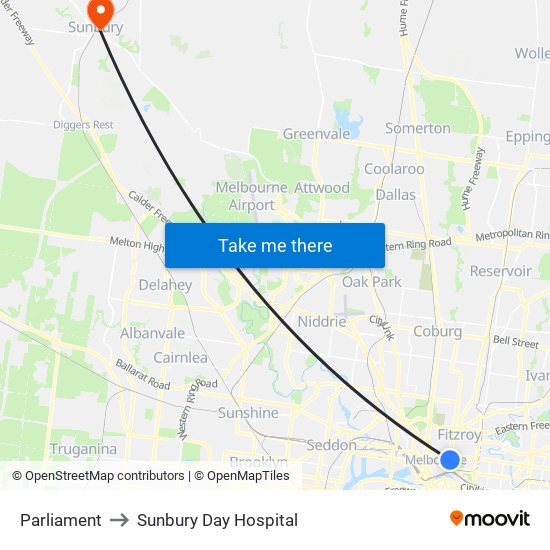 Parliament to Sunbury Day Hospital map