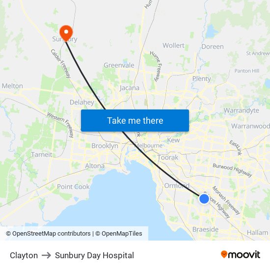 Clayton to Sunbury Day Hospital map