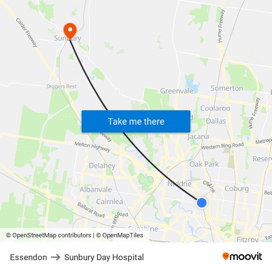Essendon to Sunbury Day Hospital map