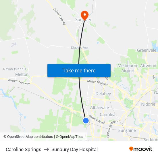 Caroline Springs to Sunbury Day Hospital map