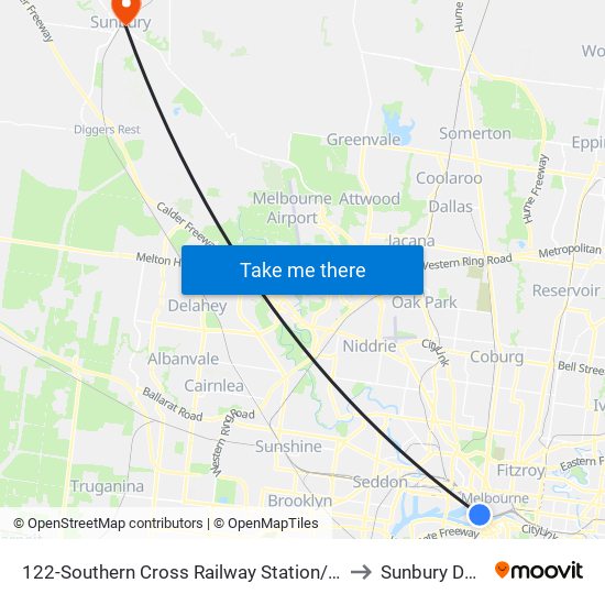122-Southern Cross Railway Station/Spencer St (Melbourne City) to Sunbury Day Hospital map