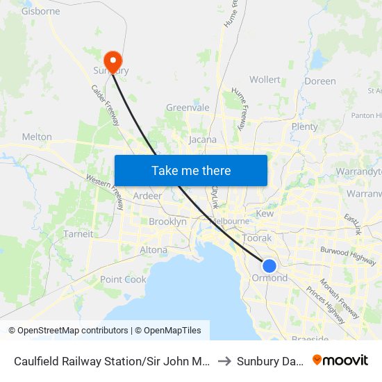 Caulfield Railway Station/Sir John Monash Dr (Caulfield East) to Sunbury Day Hospital map