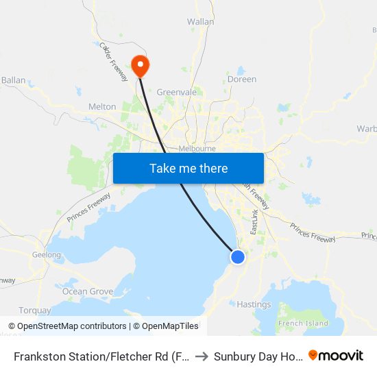 Frankston Station/Fletcher Rd (Frankston) to Sunbury Day Hospital map