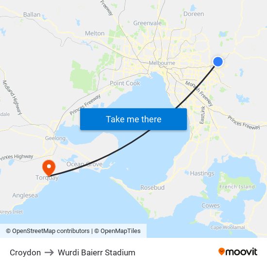 Croydon to Wurdi Baierr Stadium map