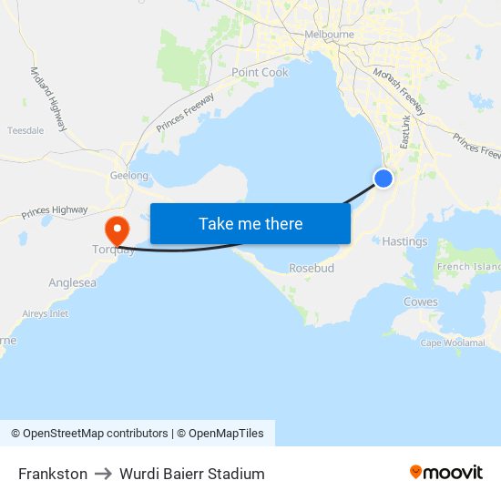 Frankston to Wurdi Baierr Stadium map