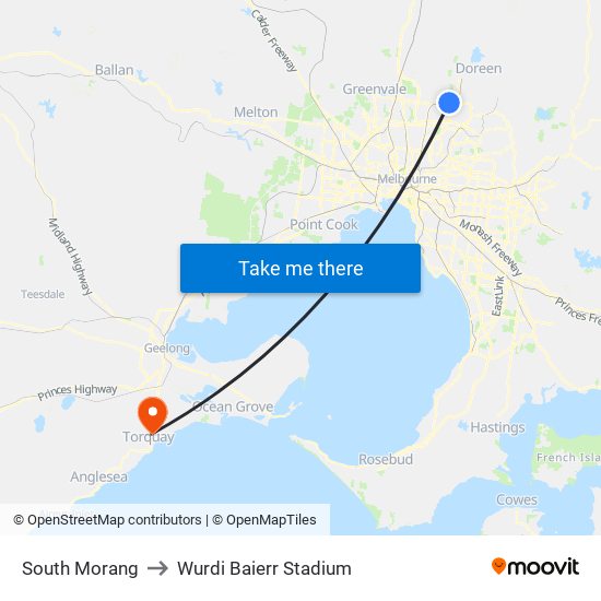 South Morang to Wurdi Baierr Stadium map