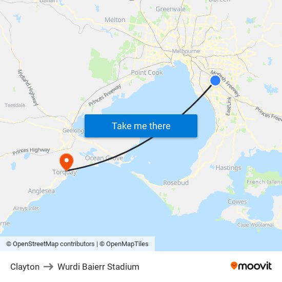 Clayton to Wurdi Baierr Stadium map