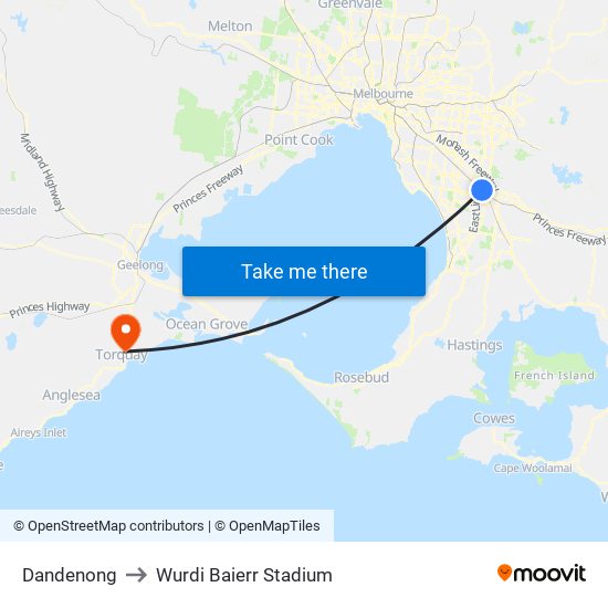 Dandenong to Wurdi Baierr Stadium map