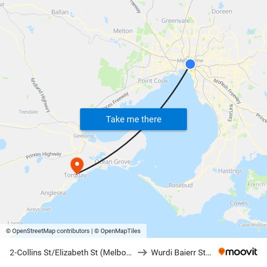 2-Collins St/Elizabeth St (Melbourne City) to Wurdi Baierr Stadium map