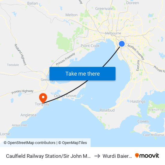 Caulfield Railway Station/Sir John Monash Dr (Caulfield East) to Wurdi Baierr Stadium map