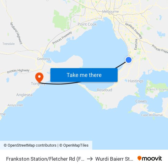 Frankston Station/Fletcher Rd (Frankston) to Wurdi Baierr Stadium map