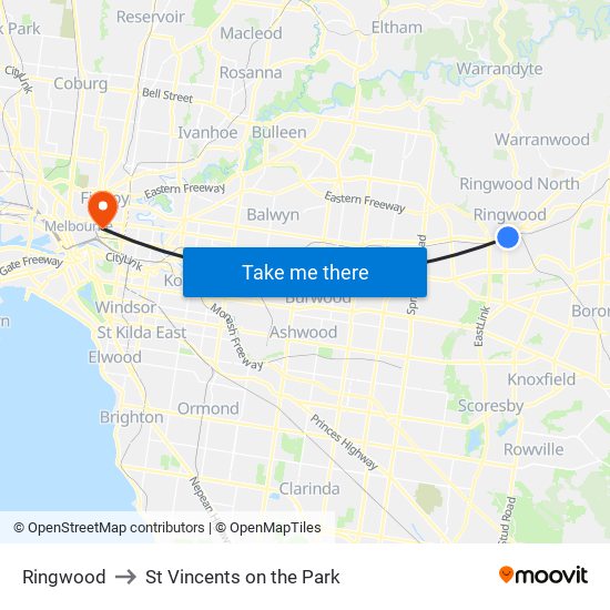 Ringwood to St Vincents on the Park map