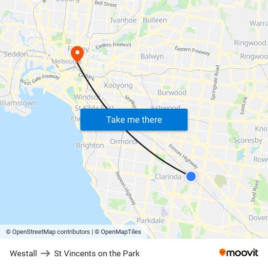 Westall to St Vincents on the Park map
