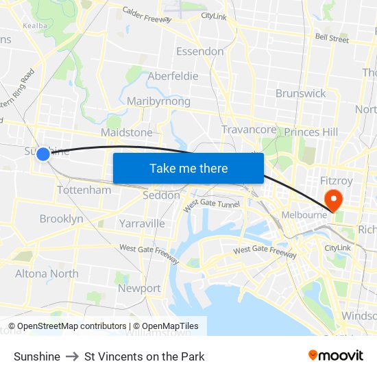 Sunshine to St Vincents on the Park map