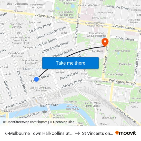 6-Melbourne Town Hall/Collins St (Melbourne City) to St Vincents on the Park map