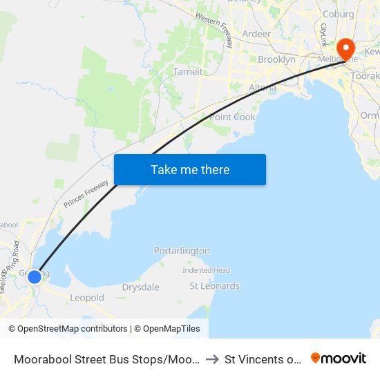 Moorabool Street Bus Stops/Moorabool St (Geelong) to St Vincents on the Park map