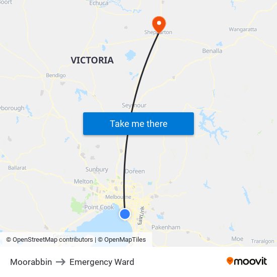 Moorabbin to Emergency Ward map
