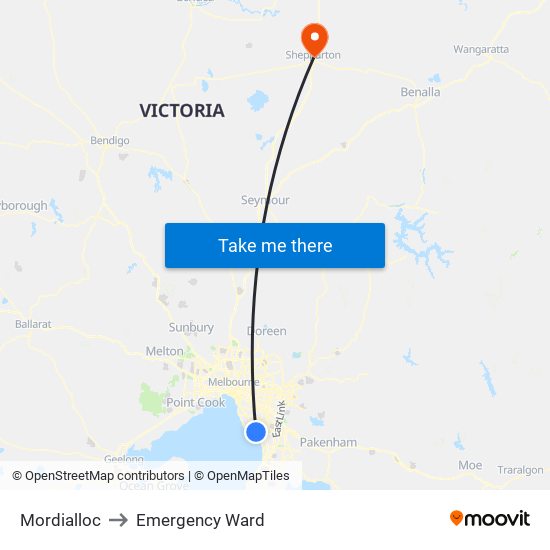 Mordialloc to Emergency Ward map