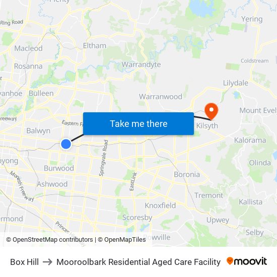 Box Hill to Mooroolbark Residential Aged Care Facility map