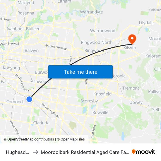 Hughesdale to Mooroolbark Residential Aged Care Facility map