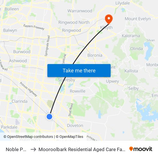 Noble Park to Mooroolbark Residential Aged Care Facility map