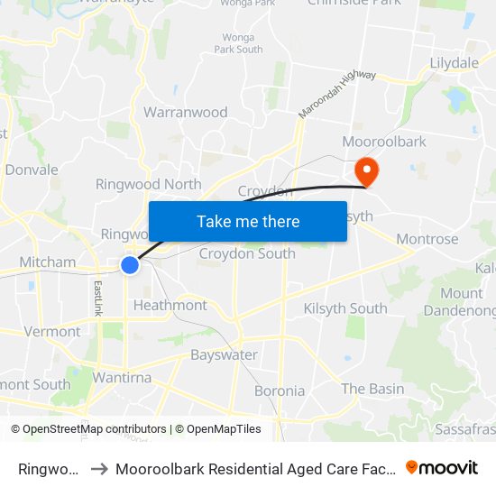Ringwood to Mooroolbark Residential Aged Care Facility map
