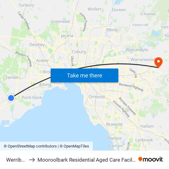 Werribee to Mooroolbark Residential Aged Care Facility map