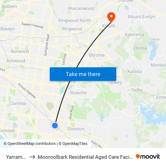 Yarraman to Mooroolbark Residential Aged Care Facility map