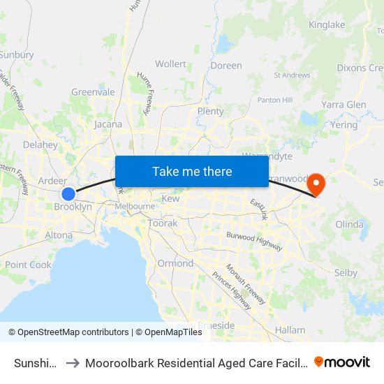 Sunshine to Mooroolbark Residential Aged Care Facility map