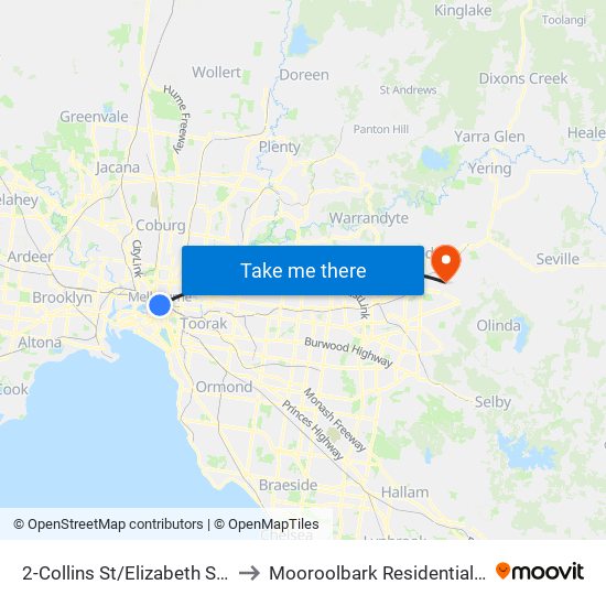 2-Collins St/Elizabeth St (Melbourne City) to Mooroolbark Residential Aged Care Facility map