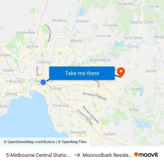 5-Melbourne Central Station/Elizabeth St (Melbourne City) to Mooroolbark Residential Aged Care Facility map