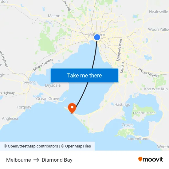 Melbourne to Diamond Bay map
