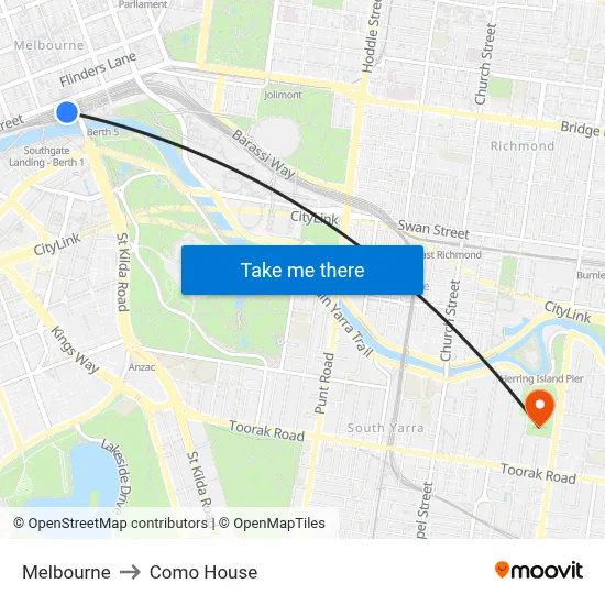 Melbourne to Como House map