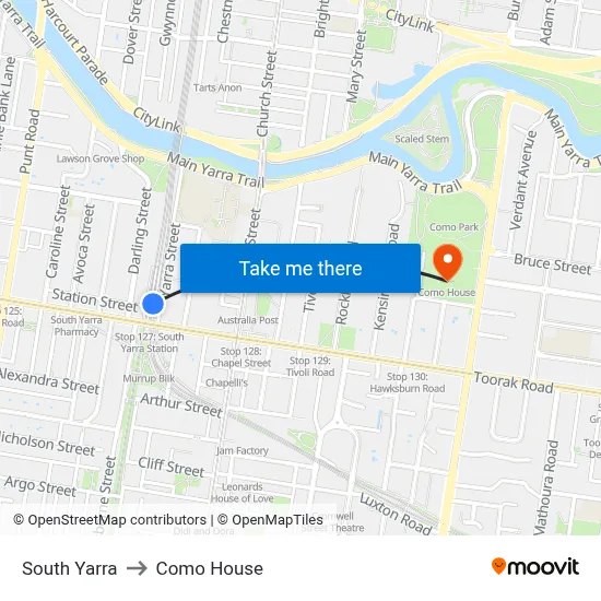South Yarra to Como House map