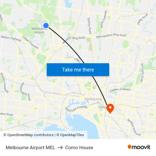 Melbourne Airport MEL to Como House map