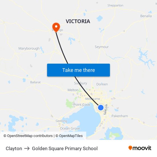 Clayton to Golden Square Primary School map