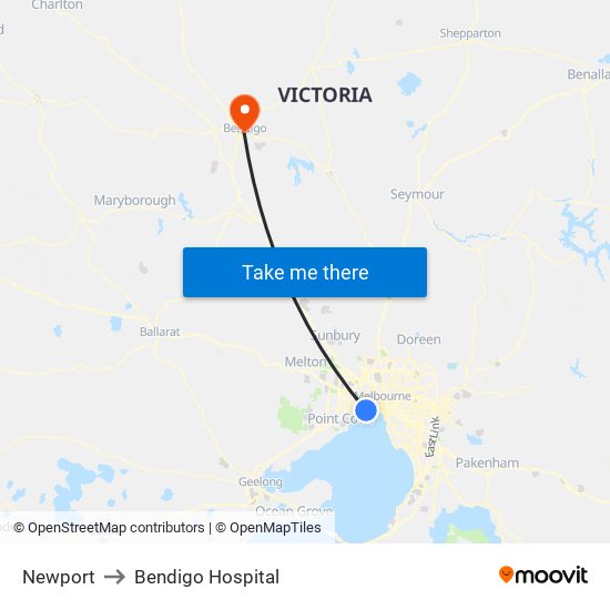 Newport to Bendigo Hospital map