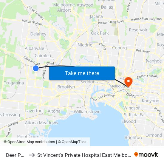 Deer Park to St Vincent's Private Hospital East Melbourne map