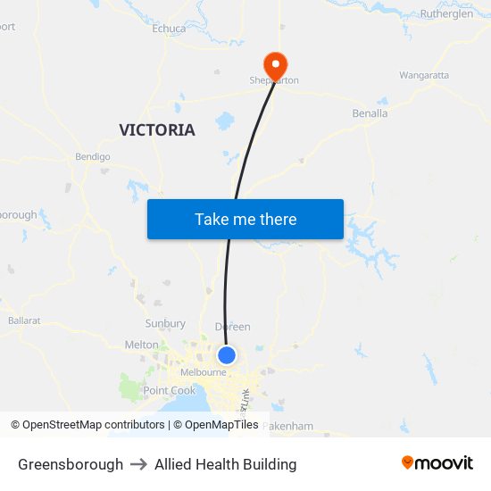 Greensborough to Allied Health Building map