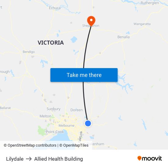 Lilydale to Allied Health Building map
